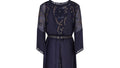 1910s Midnight Blue Silk Dress with Embroidered Chiffon Inserts