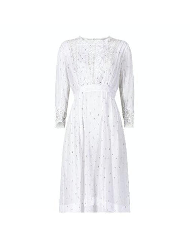 1910s Whitework Fleur de Lil Print and Lace Insertion Dress