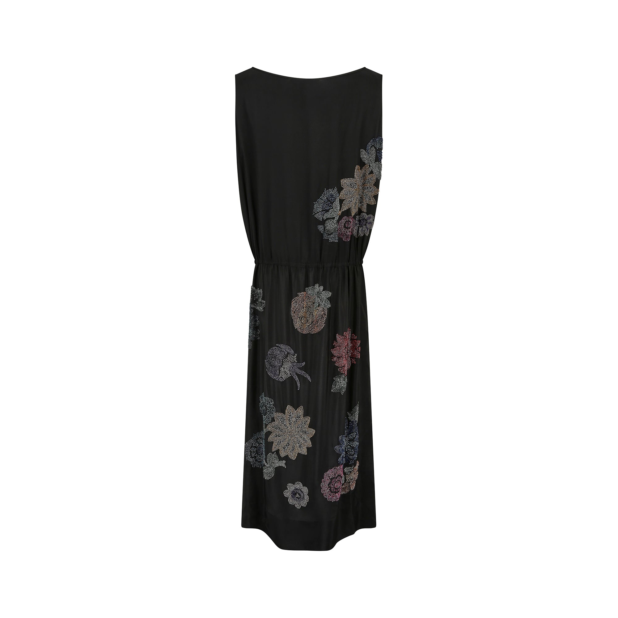 1920s House of Adair Floral Black Crepe Beaded Flapper Dress