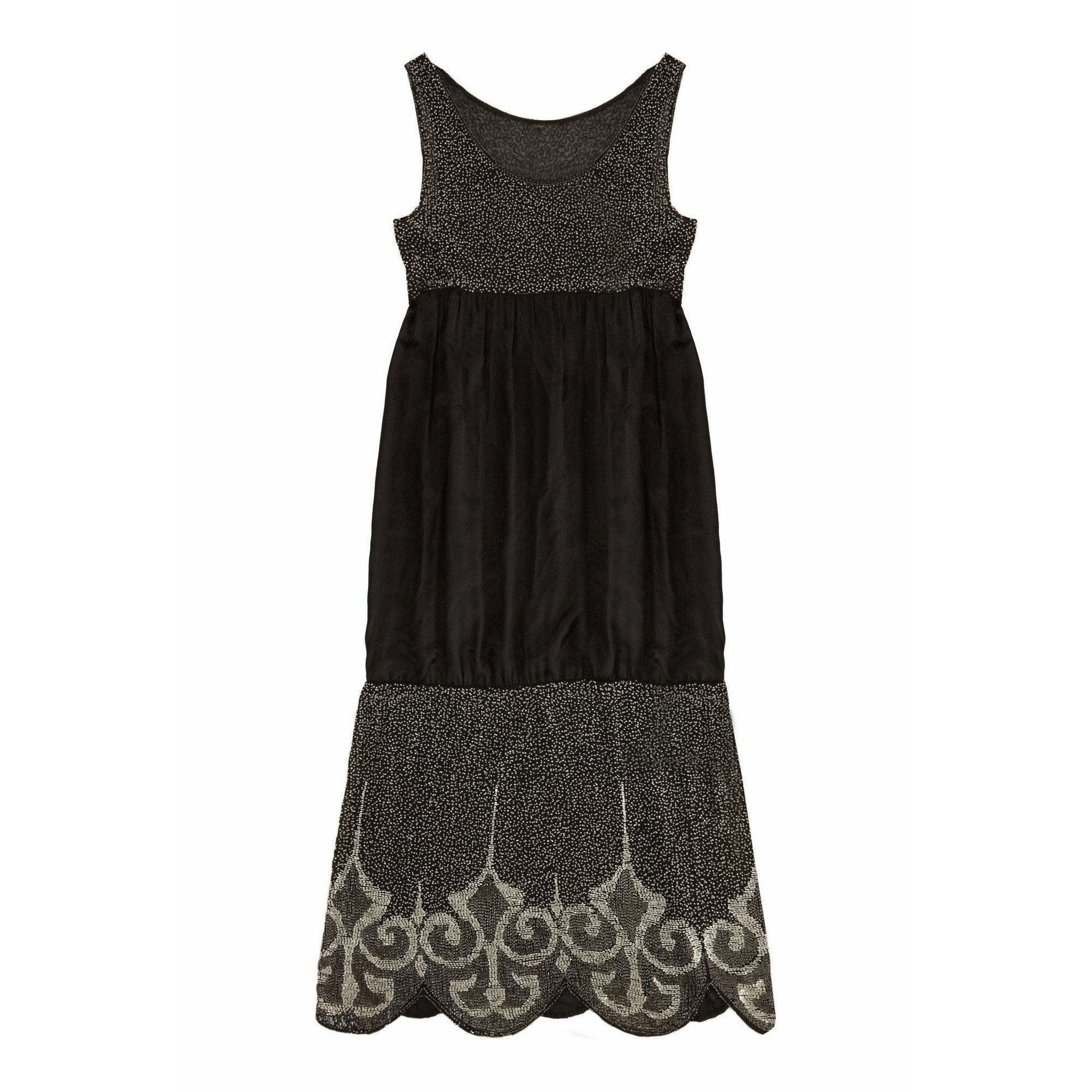1920s Black and Cream Silk Beaded Long Flapper Dress | Vintage Clothing 1920s Black and Cream Silk Beaded Long Flapper Dress | Vintage Clothing