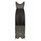 1920s Black and Cream Silk Beaded Long Flapper Dress