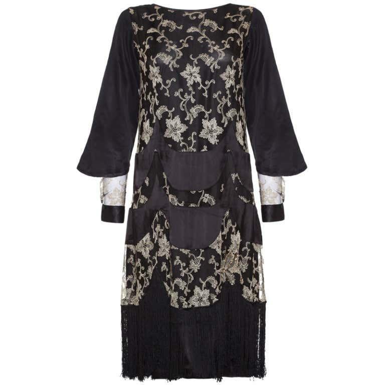 Sarin Flapper 1920s Black Satin & Tulle Lace Flapper Dress | Vintage Clothing Online ...