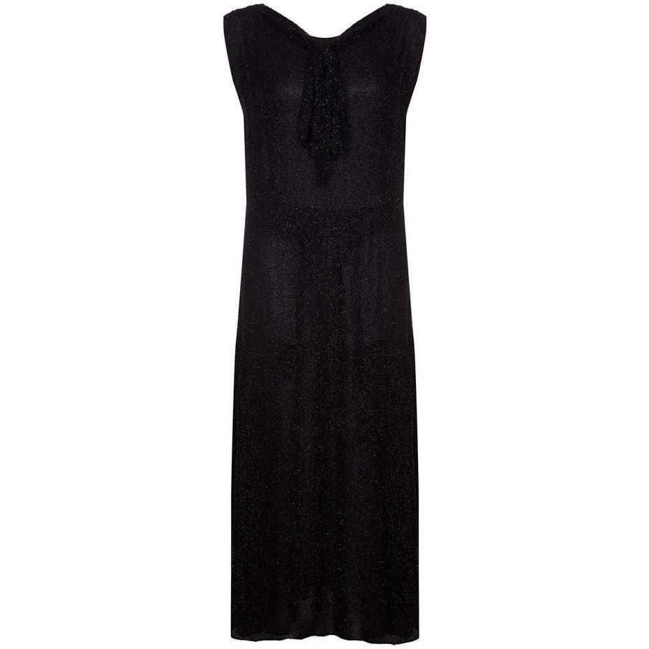 1920s French Couture Black All Over Beaded Flapper Dress