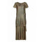 1920s Green Lame Tiered Deco Print Dress