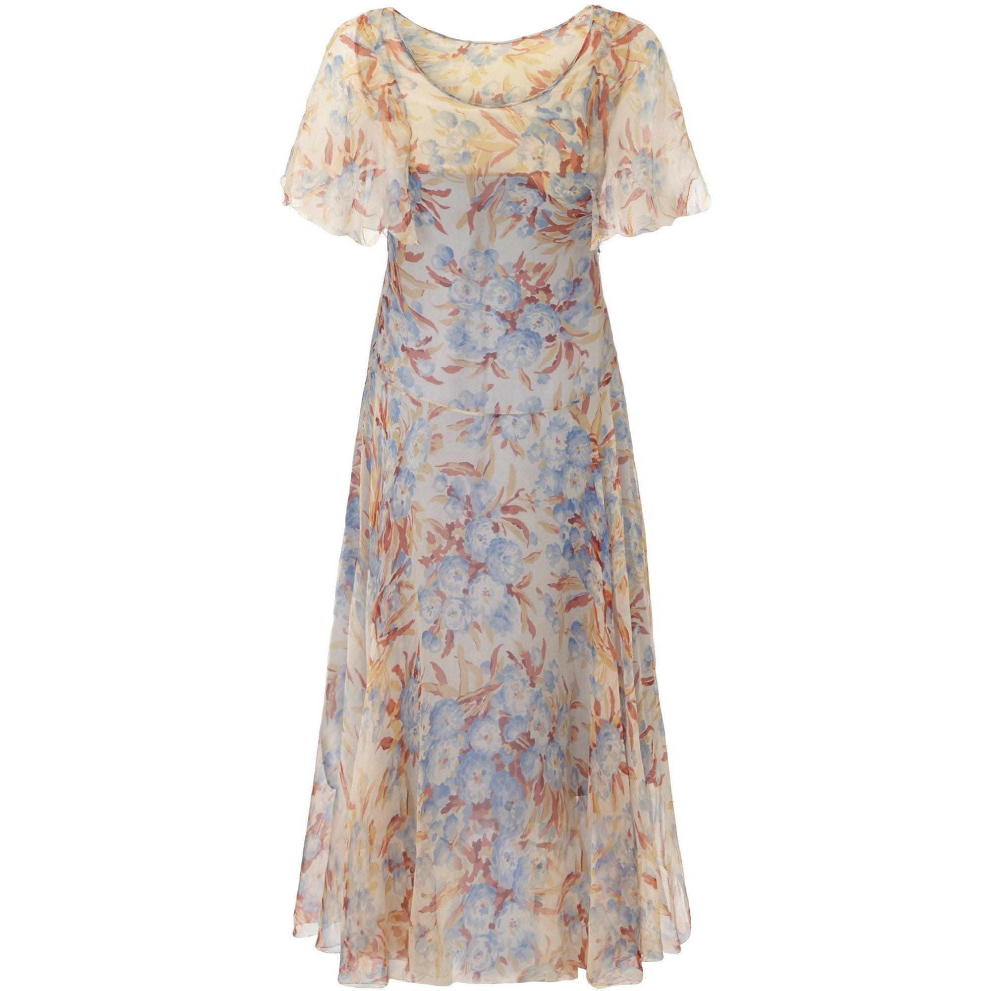 1920s Silk Chiffon Floral Dress