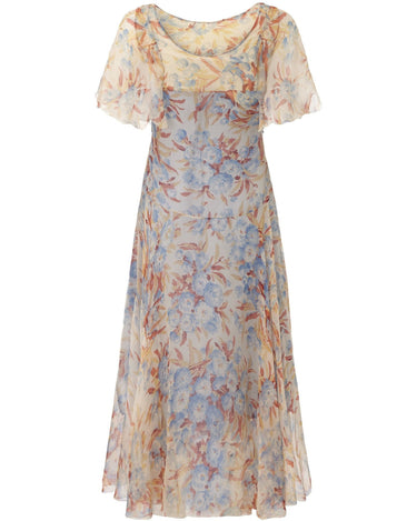 1920s Silk Chiffon Floral Dress