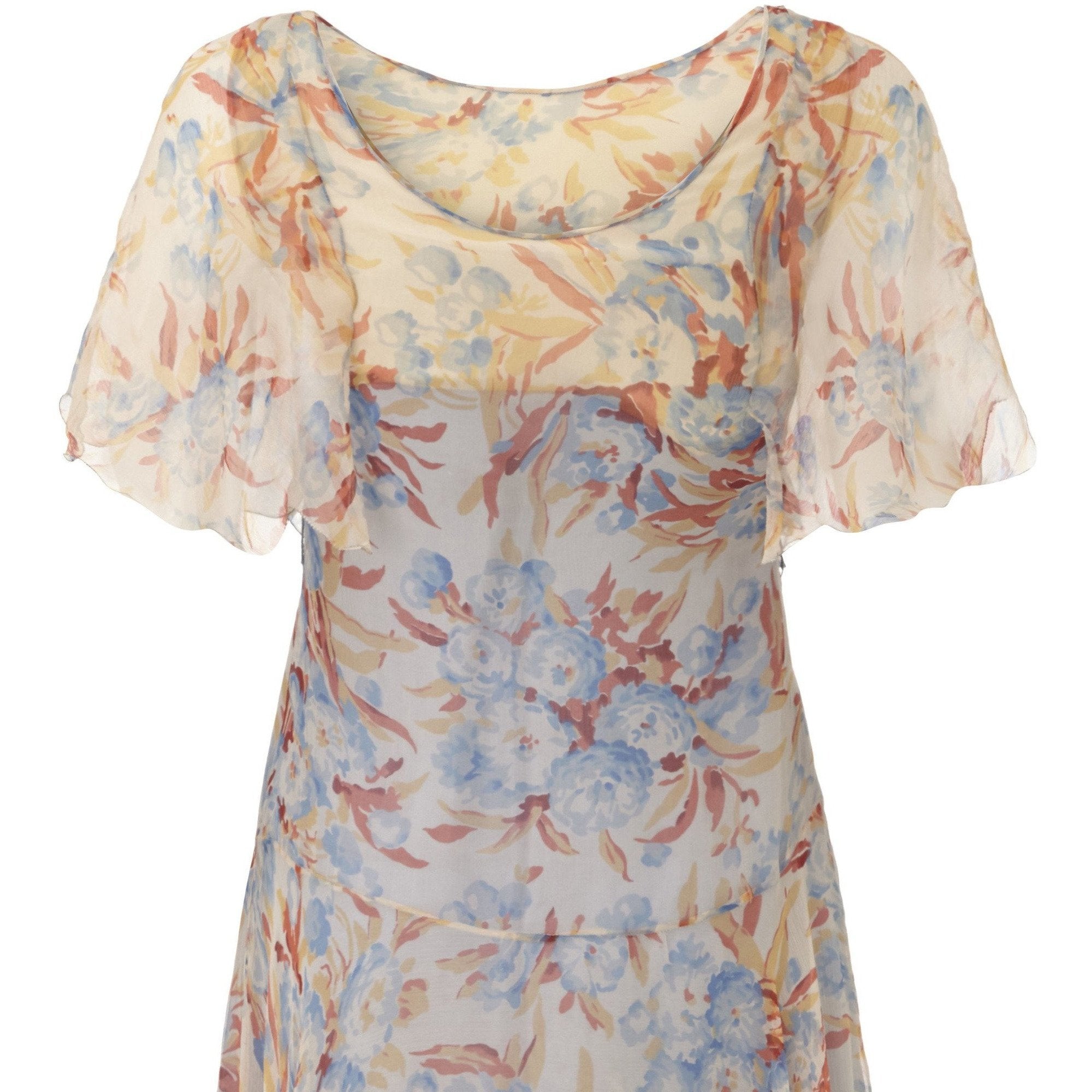 1920s Silk Chiffon Floral Dress