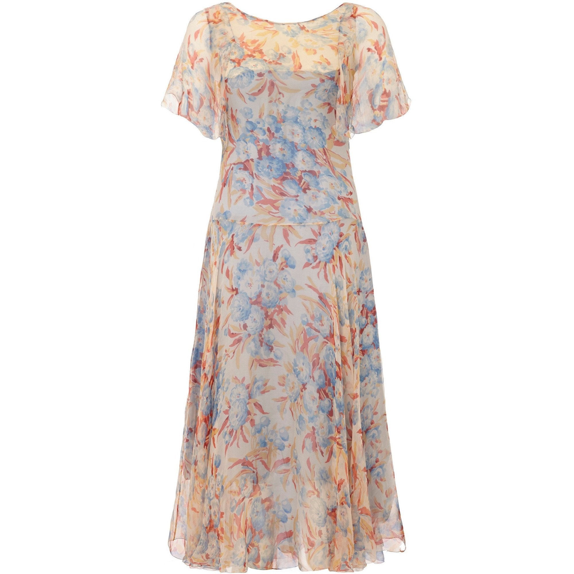 1920s Silk Chiffon Floral Dress