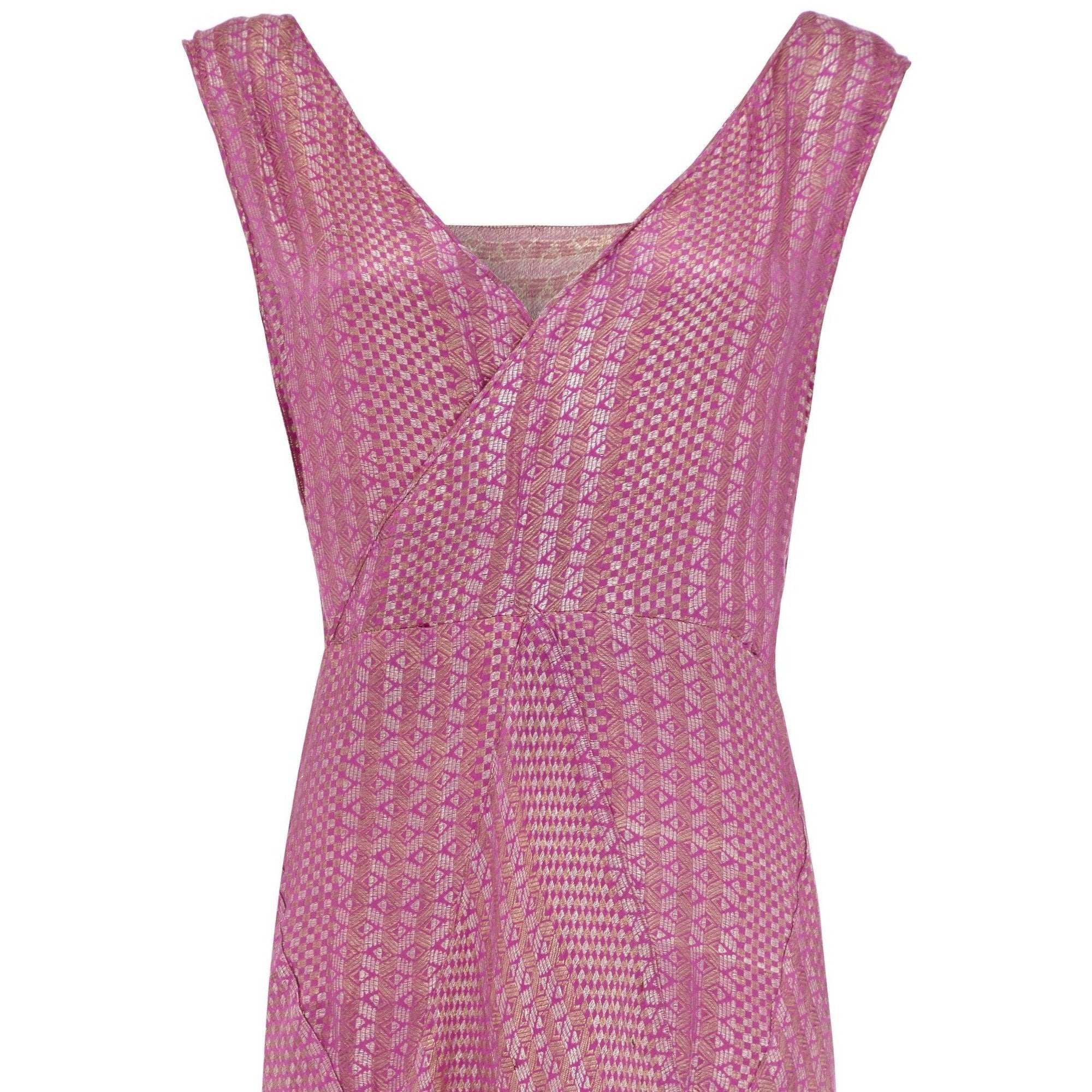 1920s Sugar Pink Full Length Lame Flapper Dress