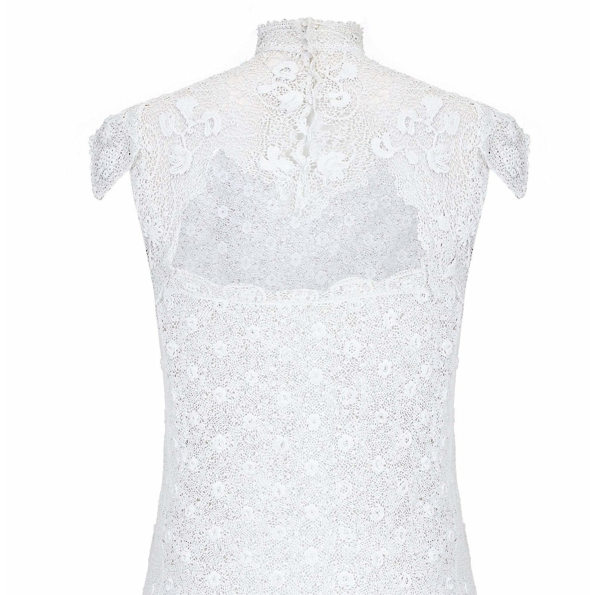 1920s White Handmade Irish Crochet Lace Bridal Dress