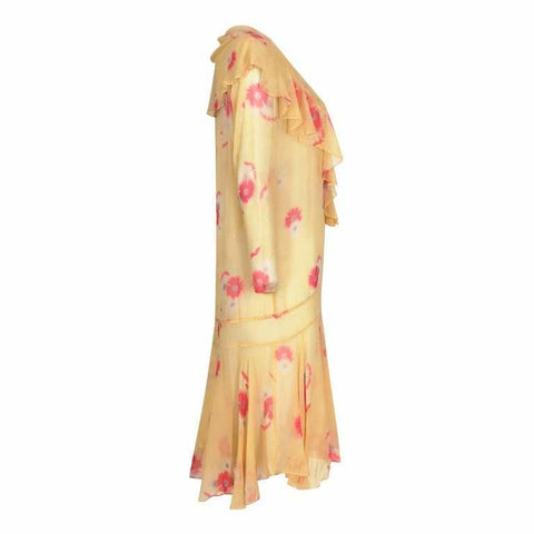 1920s Yellow Chiffon Floral Dress