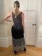 1920s Black and Cream Silk Beaded Long Flapper Dress