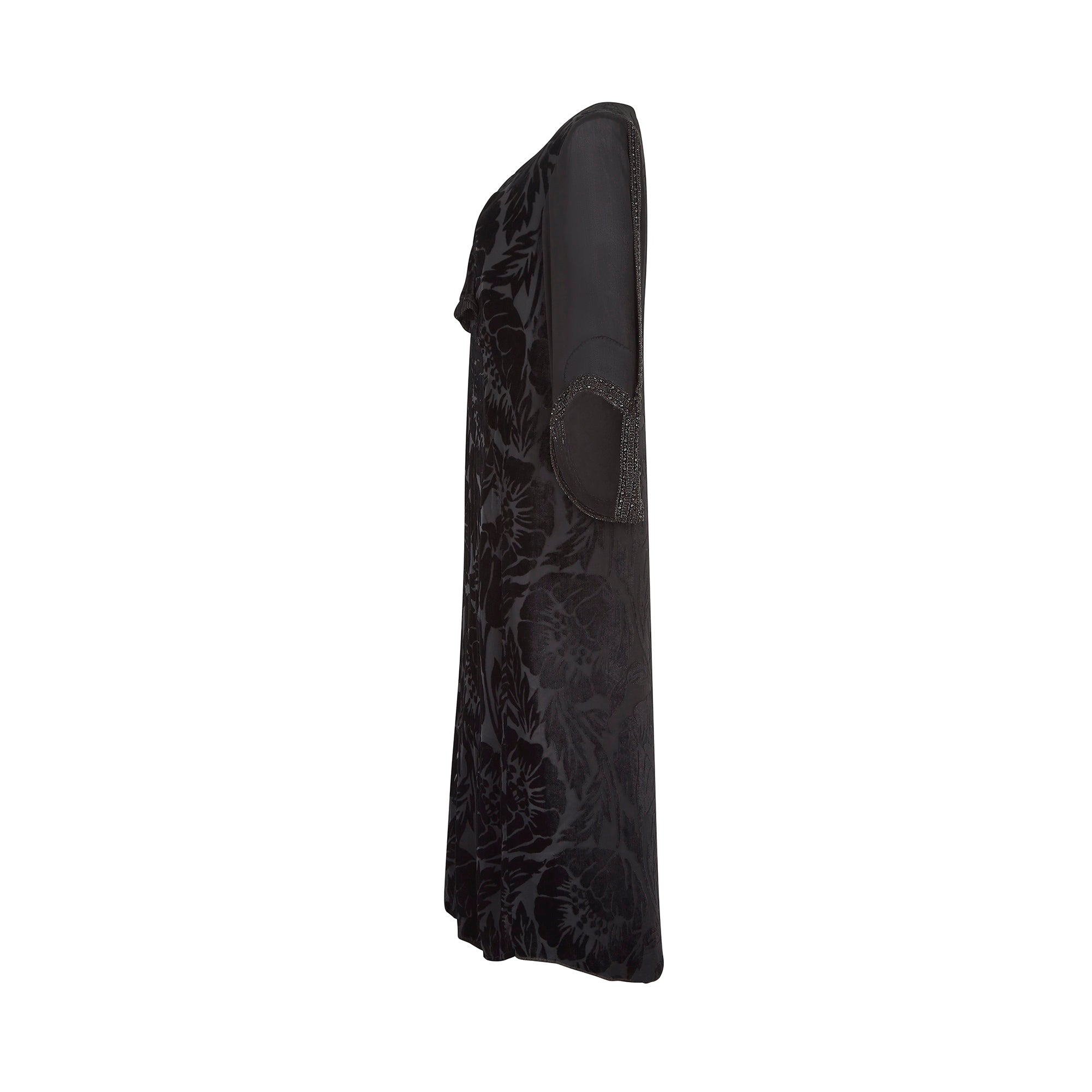 ARCHIVE - 1930s Floral Black Burnout Velvet Dress with Fluted Sleeves CIRCA VINTAGE ARCHIVE - 1930s Floral Black Burnout Velvet Dress with Fluted Sleeves CIRCA VINTAGE