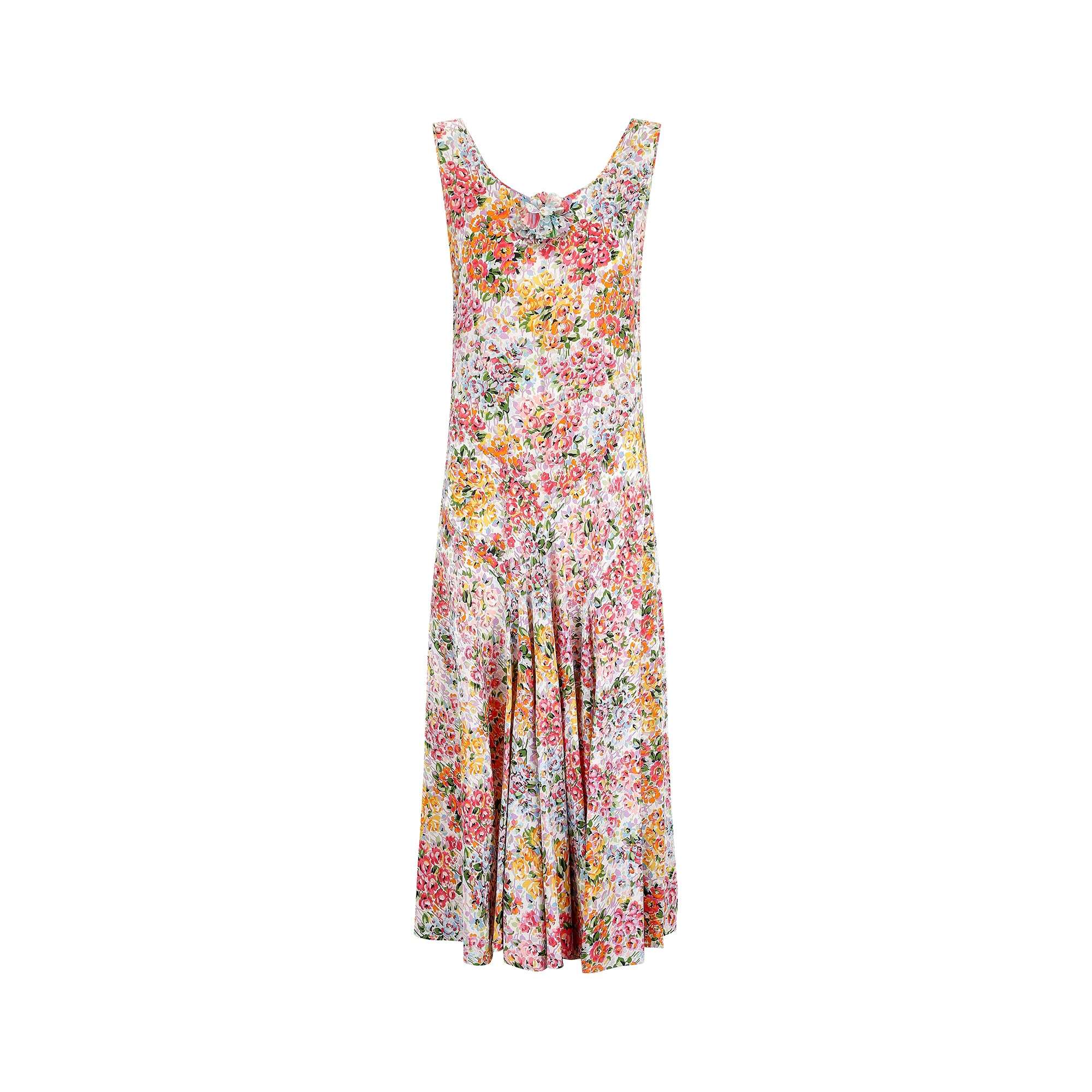 1930s Silk Floral Bias Cut Dress with Applique