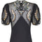 1930s Black Crepe Bias Cut Evening Dress with Spectacular Embellished Neckline