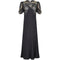1930s Black Crepe Bias Cut Evening Dress with Spectacular Embellished Neckline