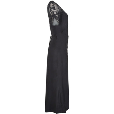 ARCHIVE - 1930s Black Silk Crepe Dress With Floral Appliqué Embellishment