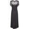 1930s Black Silk Crepe and Net Evening Dress With Floral Appliqué Embellishment