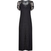1930s Black Silk Crepe and Net Evening Dress With Floral Appliqué Embellishment