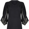 1930s Black Silk Crepe Gown With Kimono Style Embroidered Soutache Sleeves