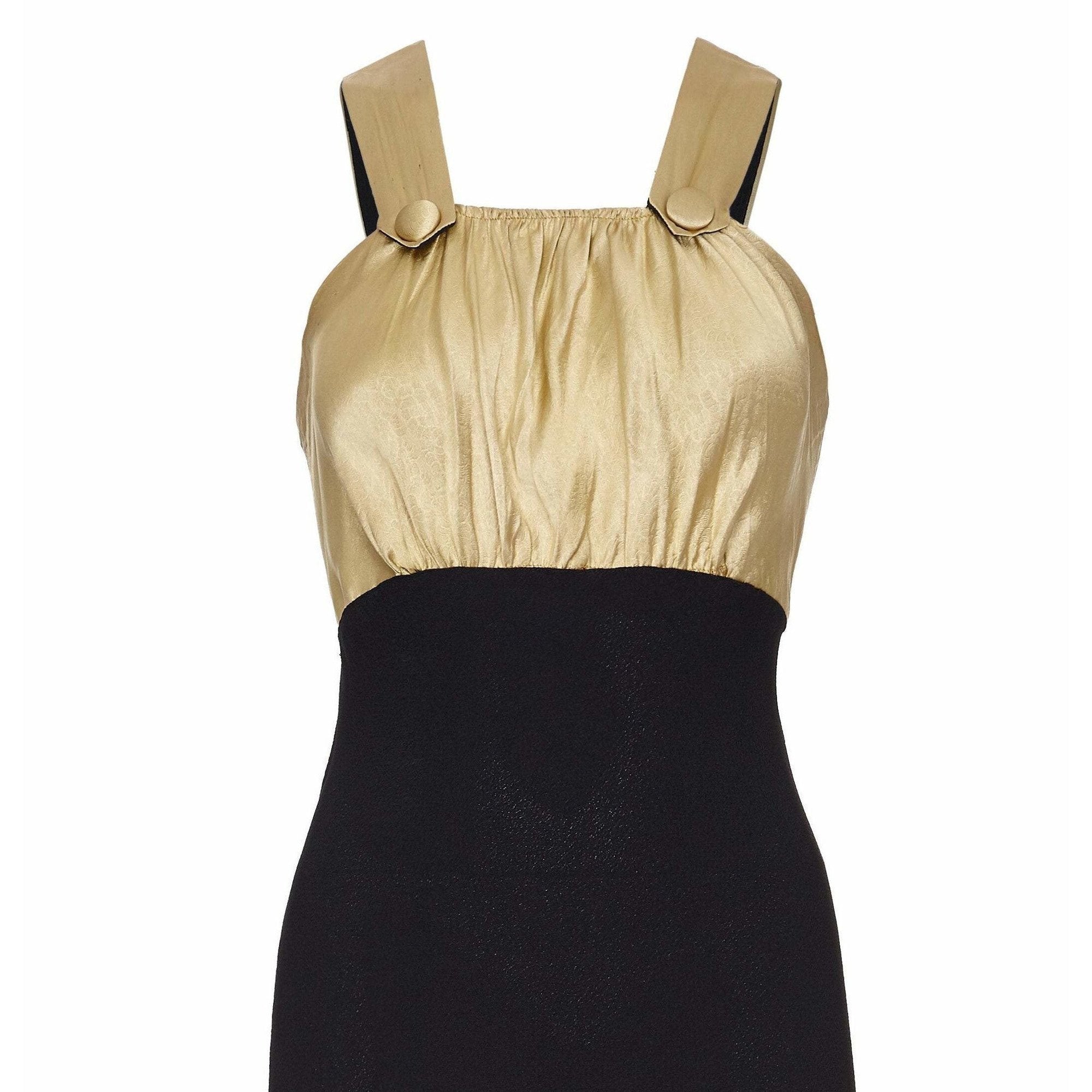 1930s Black Silk Dress with Embossed Gold Bodice