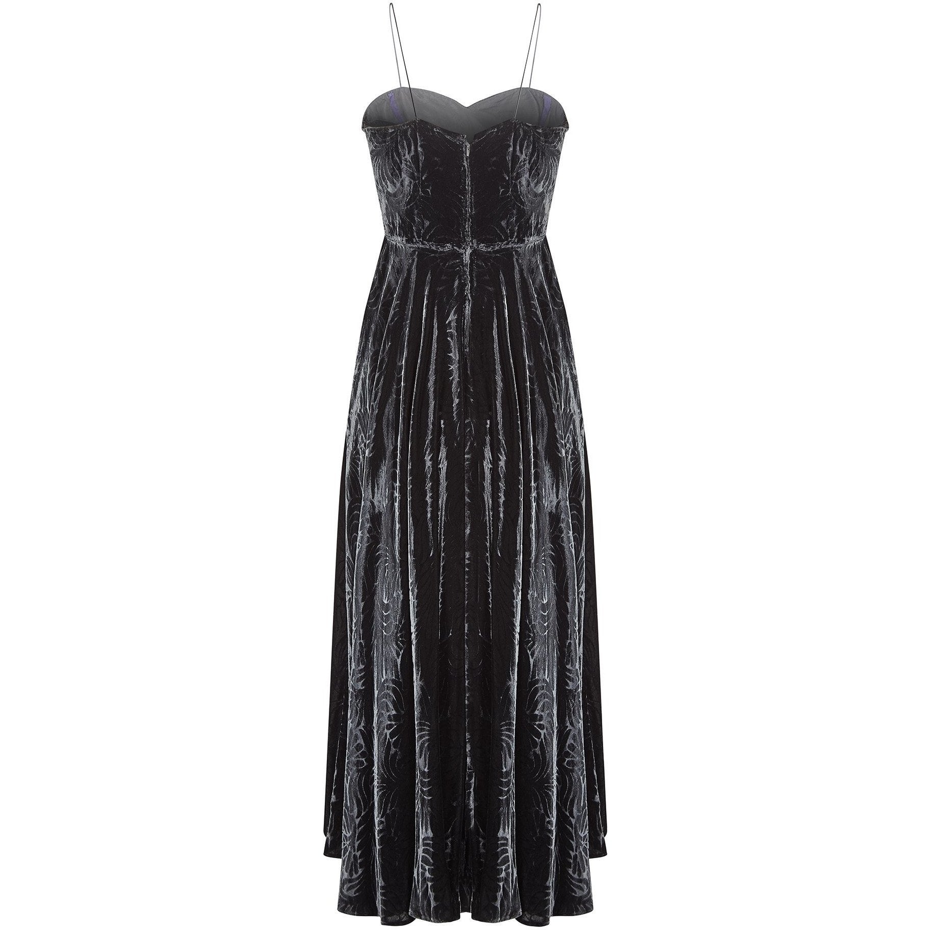 1930s Black Velvet Art Deco Floral Print Evening Dress