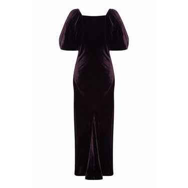 ARCHIVE: 1930s Deep Purple Velvet Bias Cut Gown With Gold Lame Cloak Sleeves