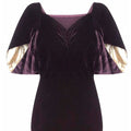 1930s Deep Purple Velvet Bias Cut Gown With Gold Lame Cloak Sleeves