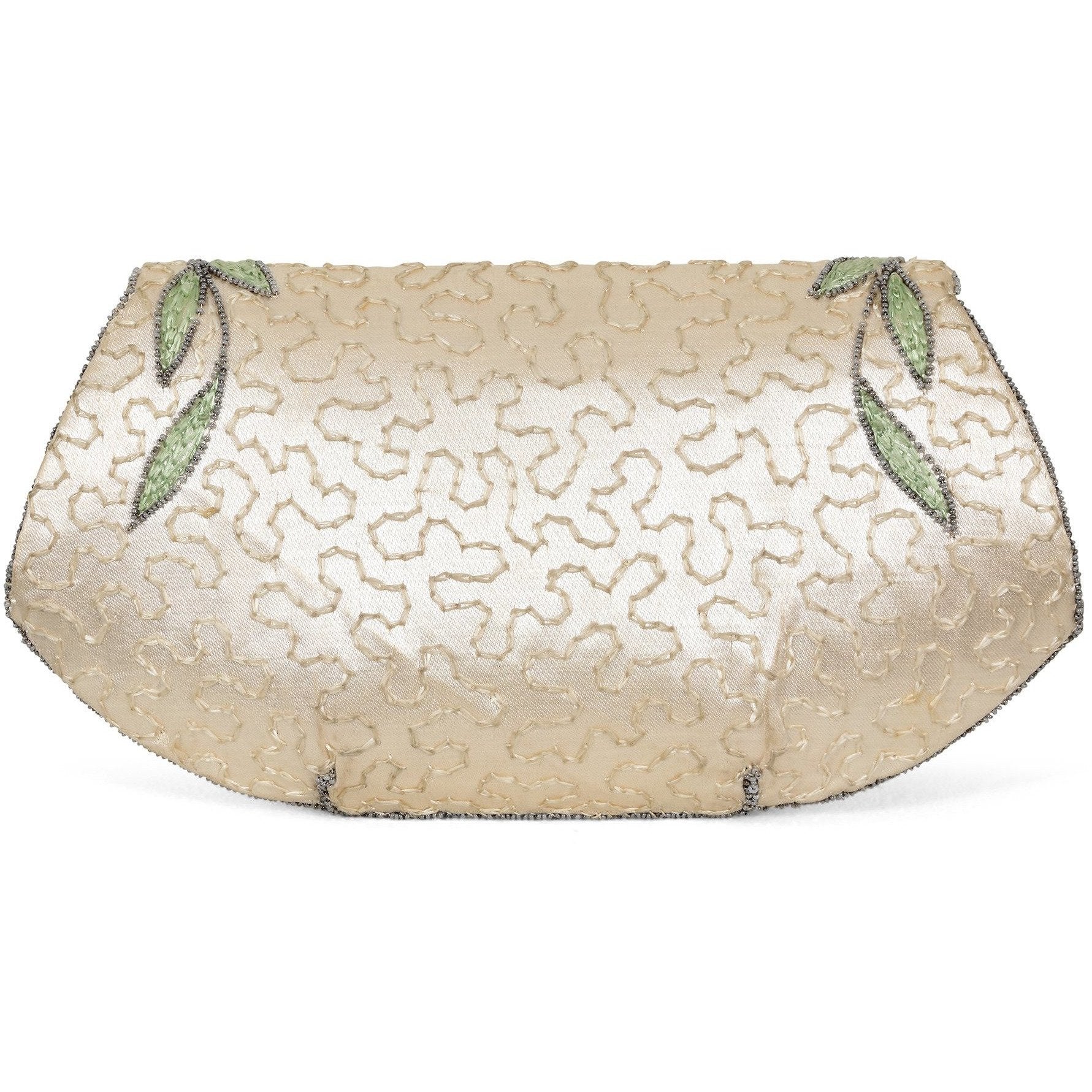 1930s Ivory Satin Beaded Floral Clutch Bag