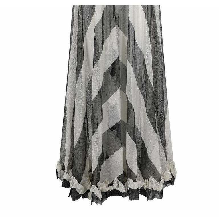 1930s Monochrome Chevron Pattern Tulle Dress