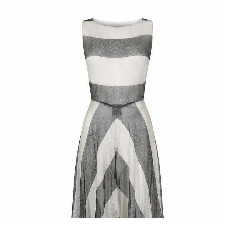 1930s Monochrome Chevron Pattern Tulle Dress