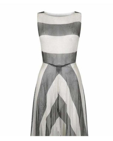 1930s Monochrome Chevron Pattern Tulle Dress
