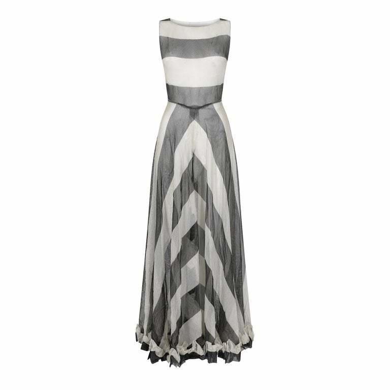 1930s Monochrome Chevron Pattern Tulle Dress