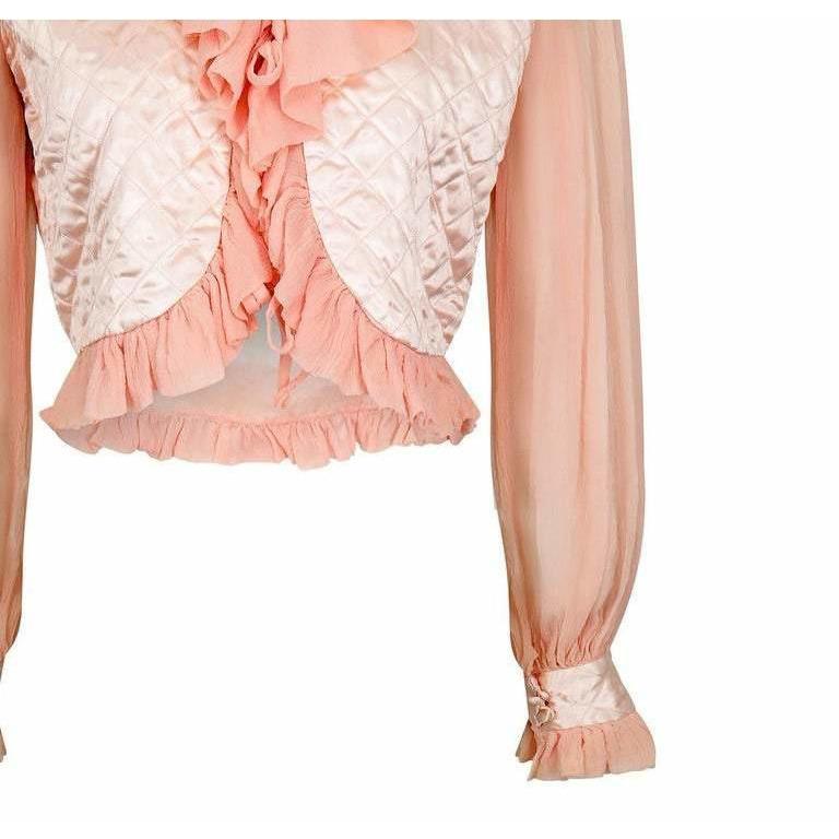 ARCHIVE - 1930s or 1940s Pink Silk Crepe and Satin Quilted Bed Jacket