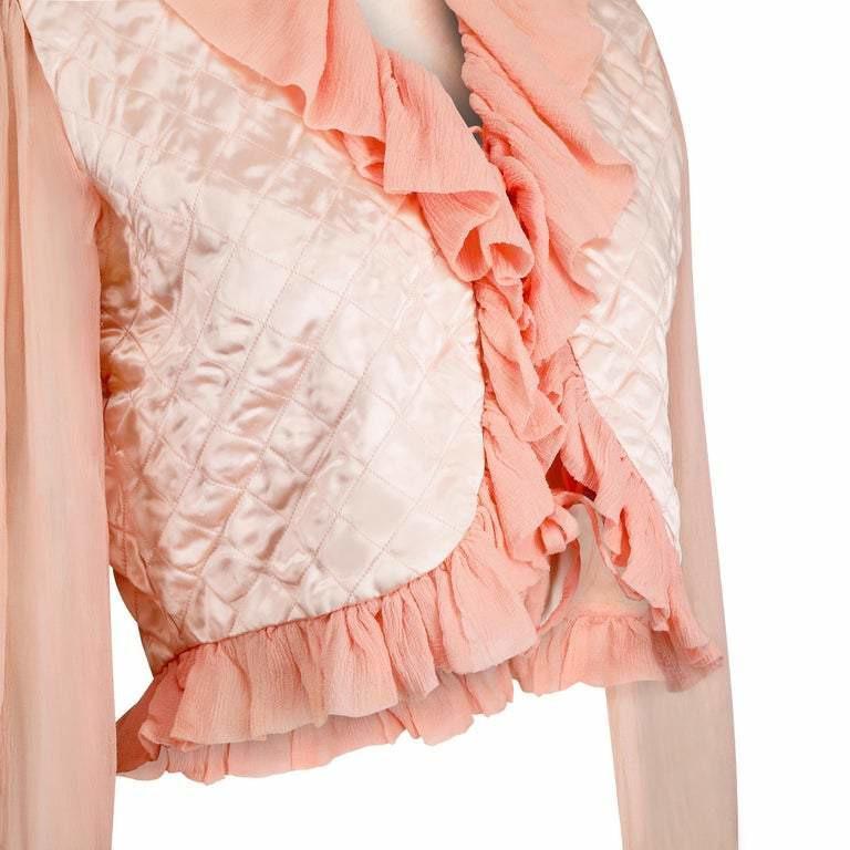 ARCHIVE - 1930s or 1940s Pink Silk Crepe and Satin Quilted Bed Jacket