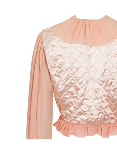 1930s or 1940s Pink Silk Crepe and Satin Quilted Bed Jacket