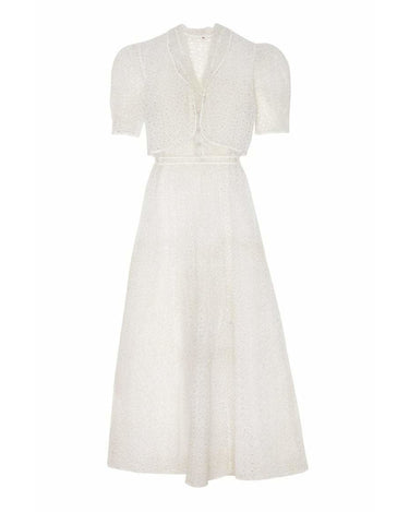 1930s White Floral Cutout Fabric Dress & Matching Jacket