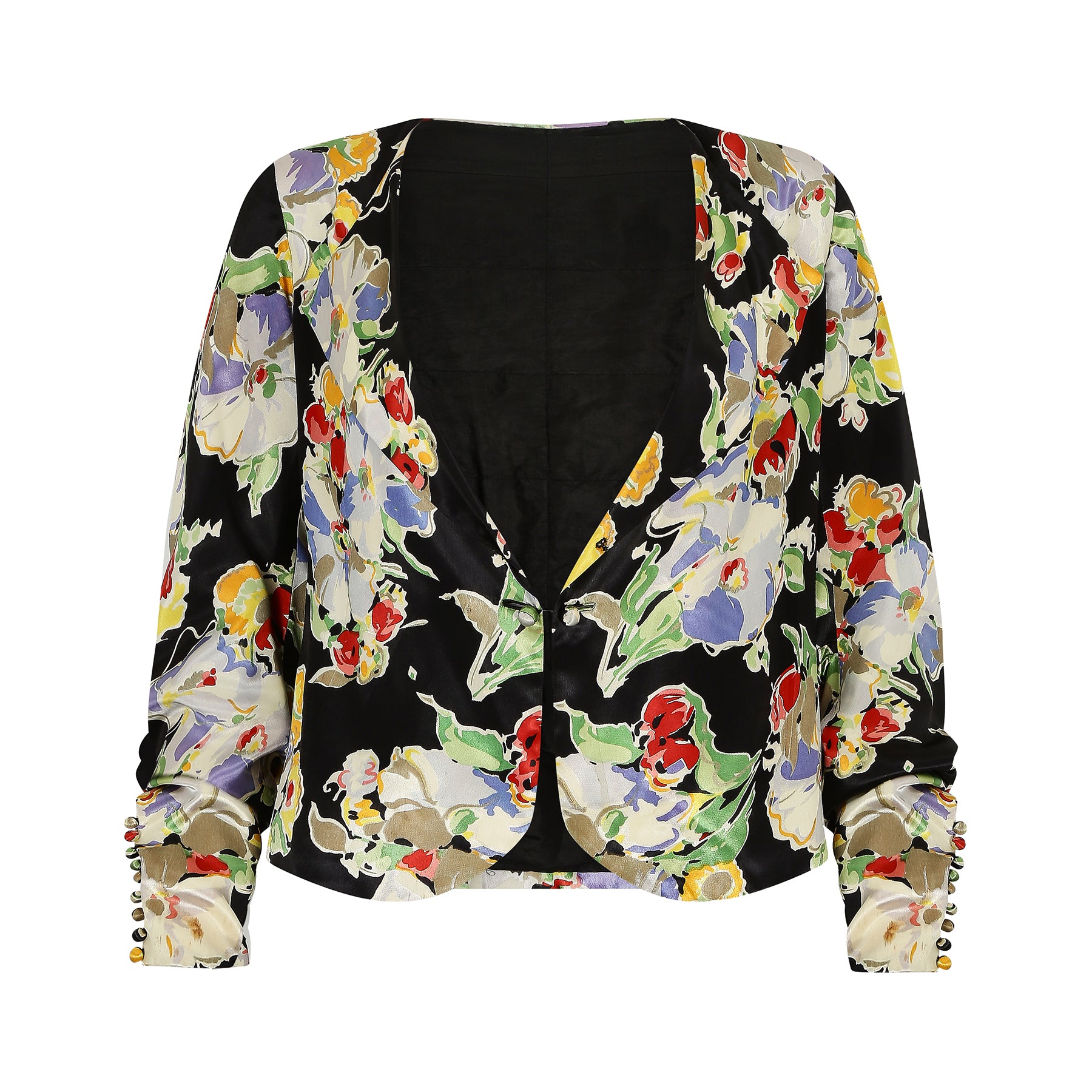 1930s Floral Satin Jacket with Buttoned Cuffs