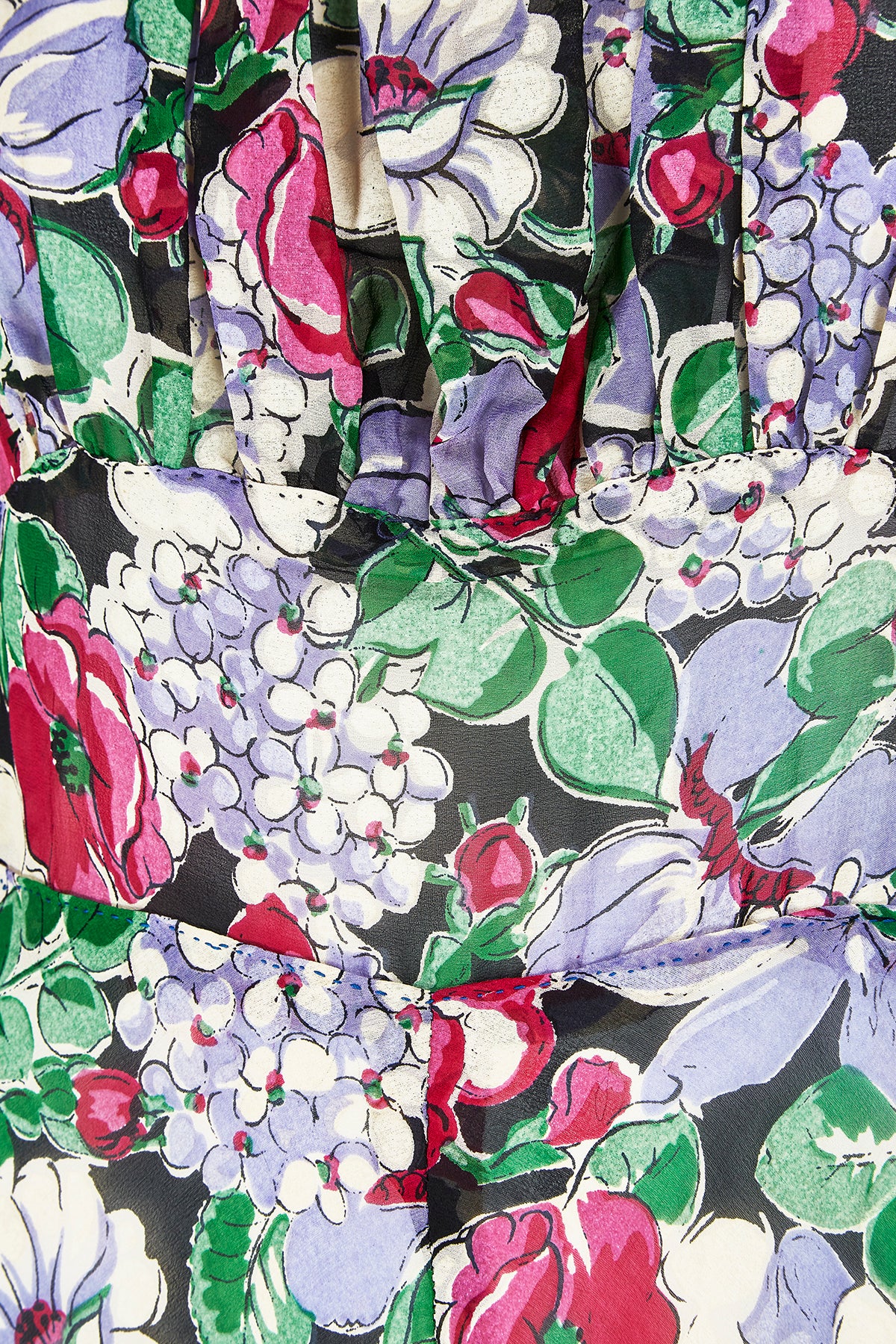 ARCHIVE - 1930s Floral Georgette Full Length Tea Dress