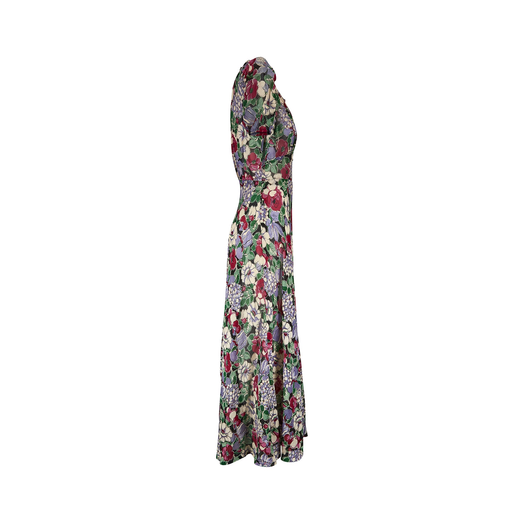 ARCHIVE - 1930s Floral Georgette Full Length Tea Dress