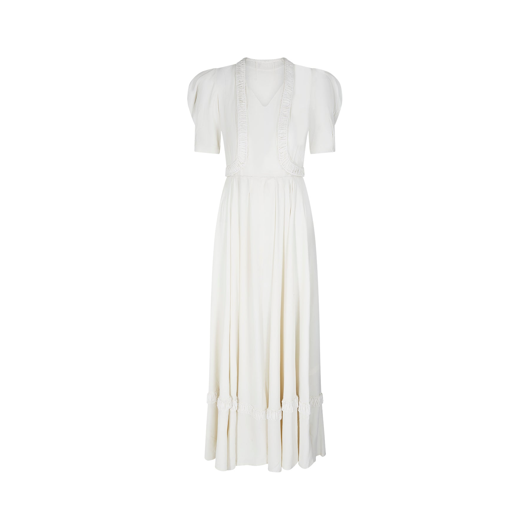 Late 1930s Early 1940s White Crepe Wedding Dress