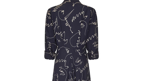 ARCHIVE - 1940s Navy and White Abstract Print Rayon Dress
