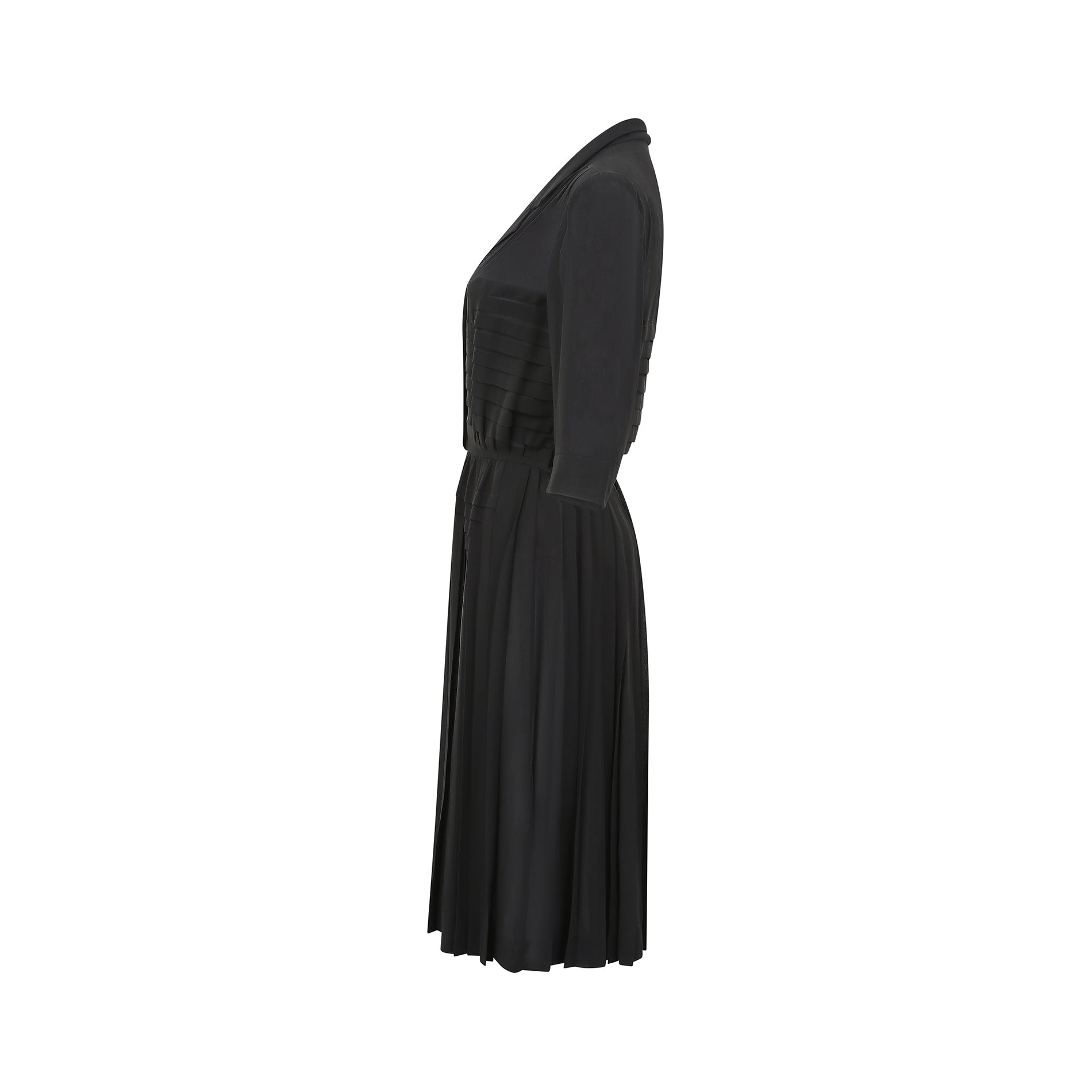 1940s Haute Couture Black Silk Dress