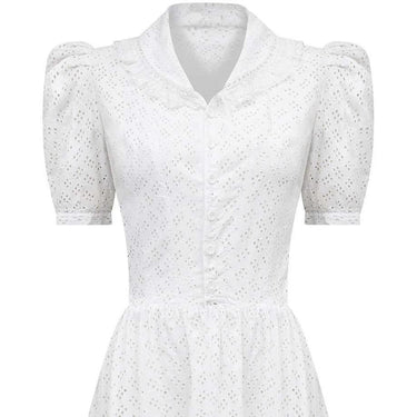 ARCHIVE - 1940s French White Cotton Dress With Eyelet Work