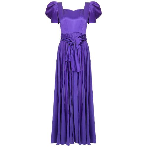 1940s Haute Couture Purple Satin Chiffon Dress