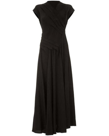 1940s Long Pleated Black Crepe Dress