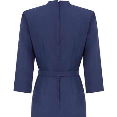 ARCHIVE - 1940s Minx Mode Navy Patriotic Dress With Checkered Ribbon