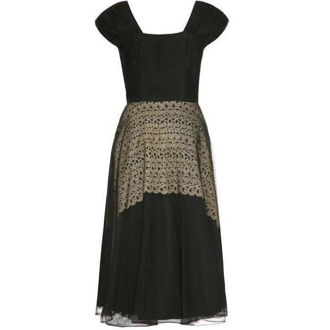 1940’s Monica Black Dress With Cream Guipure Lace Underlay