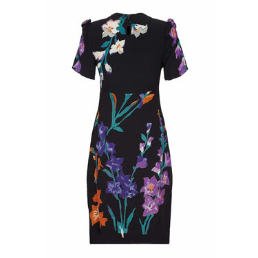 ARCHIVE - 1940s Navy Floral Print Silk Crepe Dress with Peephole Neckline