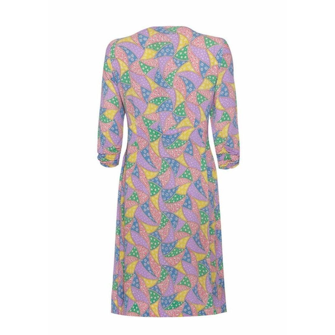 1940s Novelty Print Colouful Rayon Patchwork Dress